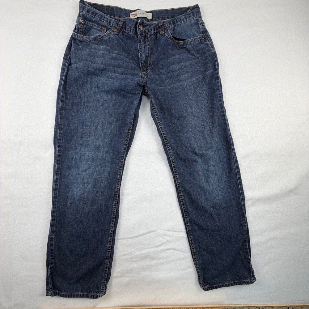 Levis 505 Regular Fit Jeans Boys Size 14H Dark Wash Straight Leg Denim 33x28